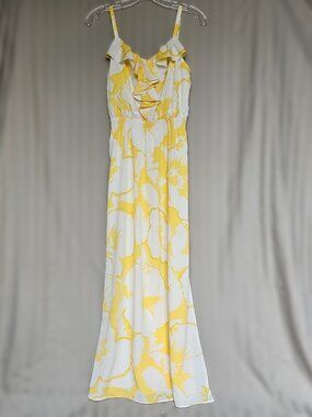 LOFT | Floral Maxi Dress | Yellow White Ruffle Sundress | Flowy Summer | Size 2